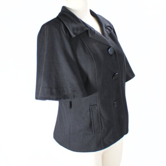 New Directions Black Short Flutter Sleeve Over Jacket Med Corporate Goth Style - Picture 3 of 6